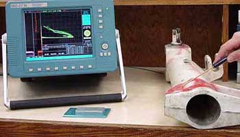 An oscilloscope can be used to read the response of an eddy current probe from detecting a surface crack.