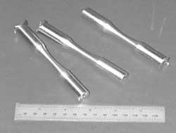 Aluminum tensile specimens a few inches long were scanned using CT.