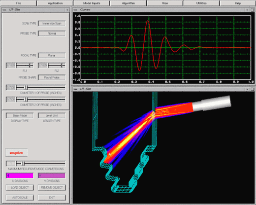 UTSIM can be used to simulate ultrasonic testing results in a material.