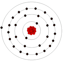 This is a diagram of an atom of copper. Compared to the hydrogen and helium atoms, the copper atom has many more protons and electrons.