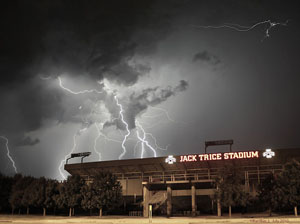 Lightning over Jack Trice Stadium